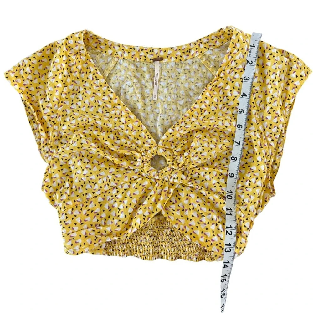 Free People Womens Havana Honey V-Neck Crop Top Linen Blend Small‎ Boho Chic $68
